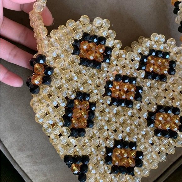 Susan Alexandra Leopard Heart Beaded Crossbody Shoulder Bag Purse - Picture 6 of 15